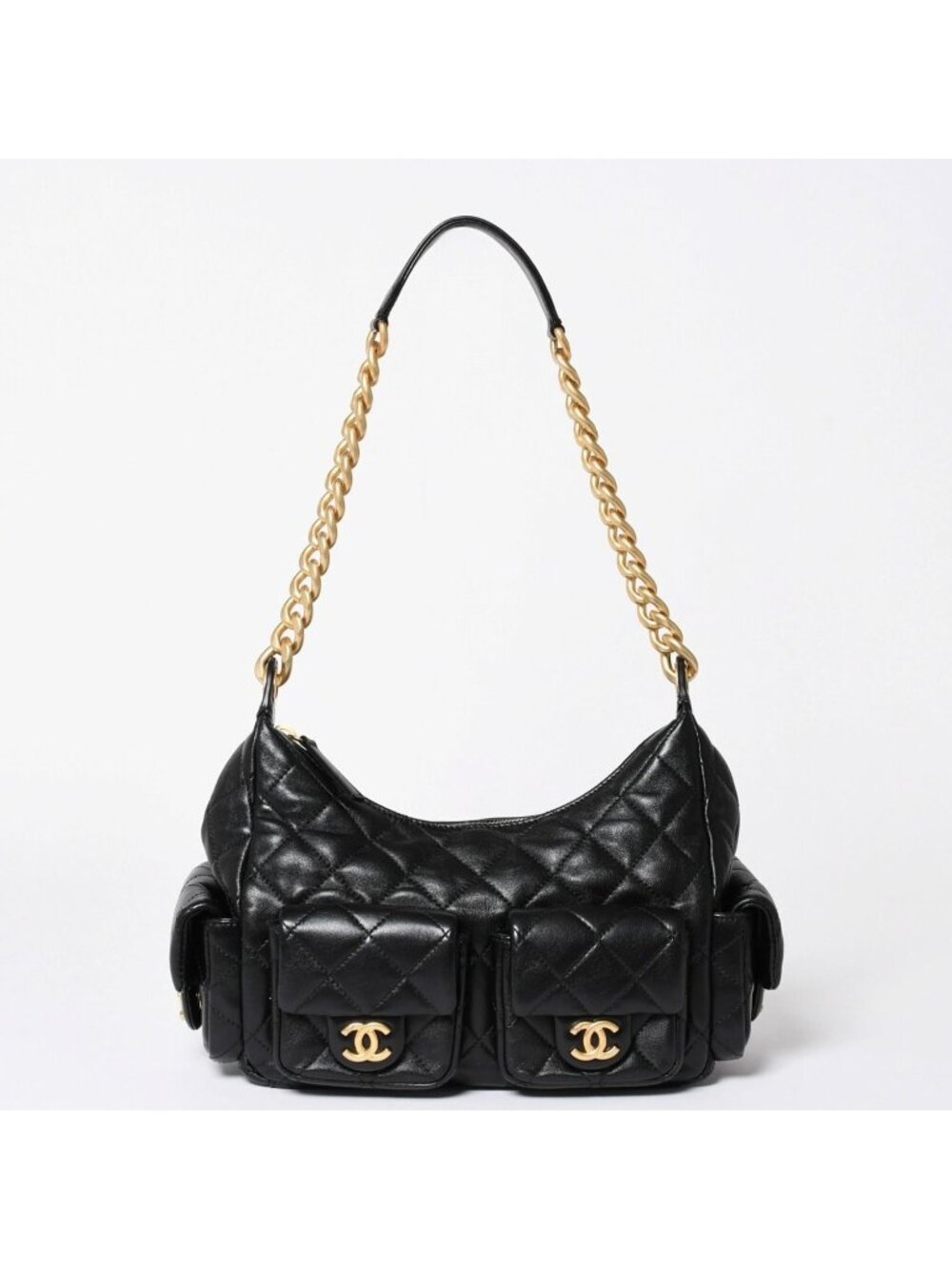 Chanel Large Hobo Stand CC Logo Lambskin Black